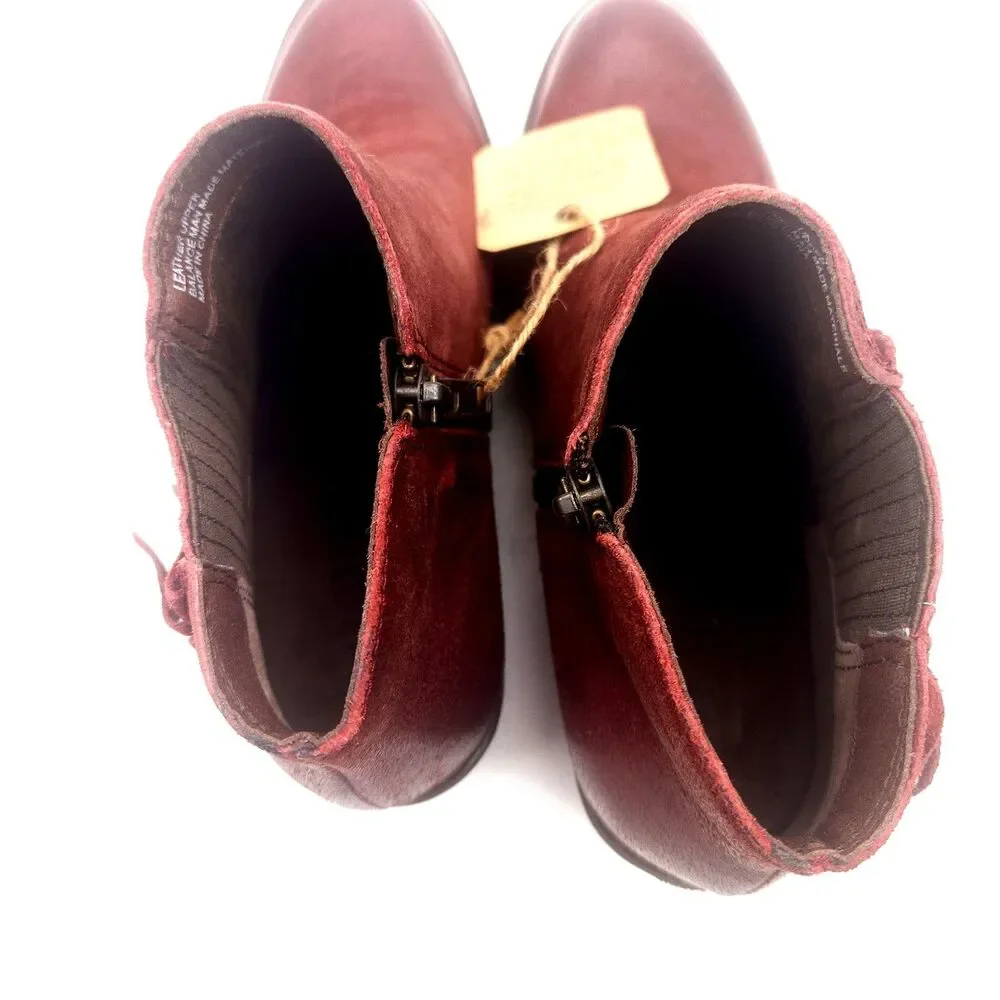 Born Danni Red Suede Leather Distressed Fringe Ankle Boots Womens 6.5 M Heel - Picture 7 of 10